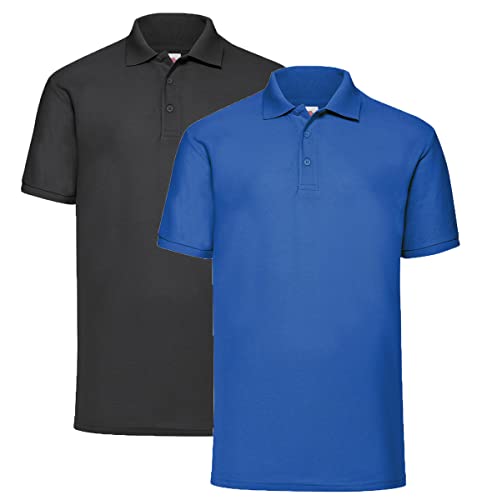 Fruit of the Loom 2er Pique Poloshirt Herren Polo M L XL XXL 3XL 4XL 5XL HLKauf-Block (XXL, Schwarz/Royal & 1x HLKauf-Block) von Fruit of the Loom