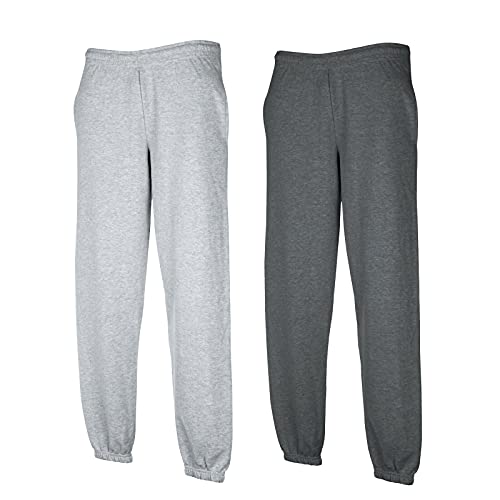 Fruit of the Loom 1er/ 2er Set Jogginghose S-M-L-XL-XXL Herren Jogpants L,1x Grau + 1x Dark Heather elastisch + 1x HLKauf Notizblock von Fruit of the Loom