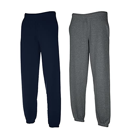 Fruit of the Loom 1er/ 2er Set Jogginghose S-M-L-XL-XXL Herren Jogpants L,1x Navy + 1x Dark Heather elastisch + 1x HLKauf Notizblock von Fruit of the Loom