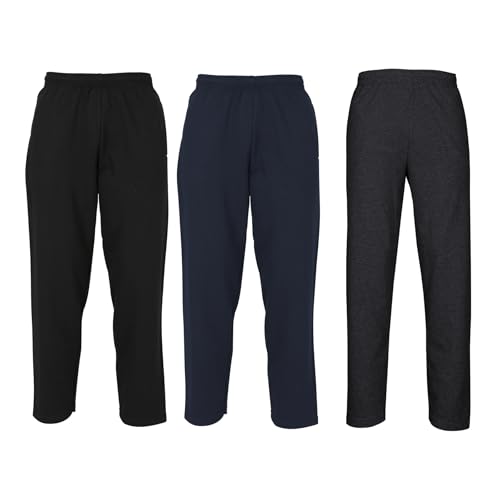 Fruit of the Loom 3er Pack Classic Open Hem Jog Pants Jogginghose Trainingshose Herren, Black + Deep Navy + Dark Grey Heather, L von Fruit of the Loom