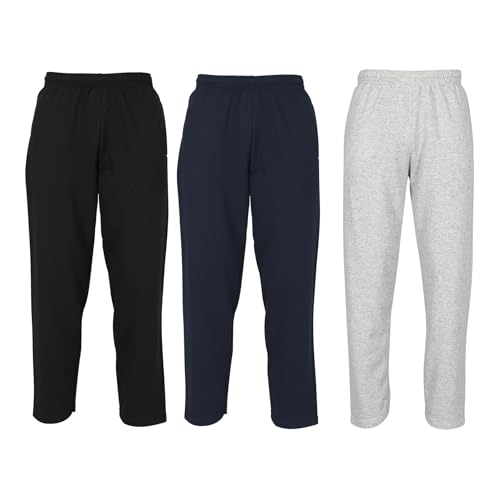 Fruit of the Loom 3er Pack Classic Open Hem Jog Pants Jogginghose Trainingshose Herren, Black + Deep Navy + Heather Grey, XXL von Fruit of the Loom