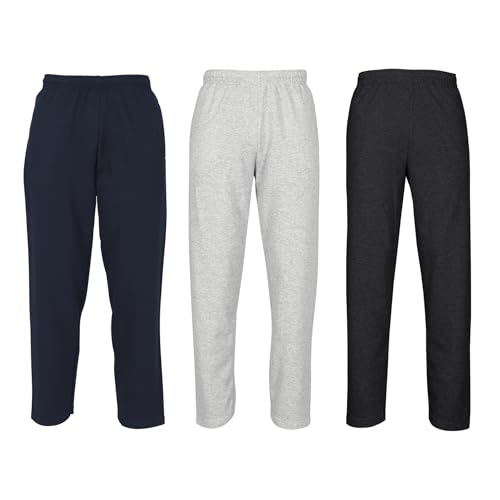 Fruit of the Loom 3er Pack Classic Open Hem Jog Pants Jogginghose Trainingshose Herren, Deep Navy + Heather Grey + Dark Grey Heather, XL von Fruit of the Loom