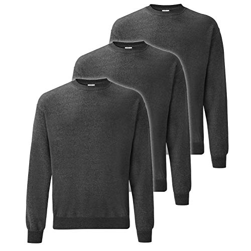 Fruit of the Loom 3er Pack Classic Set-In Sweat Herren, NEU, Größe:S, Farbe:dunkelgrau meliert von Fruit of the Loom