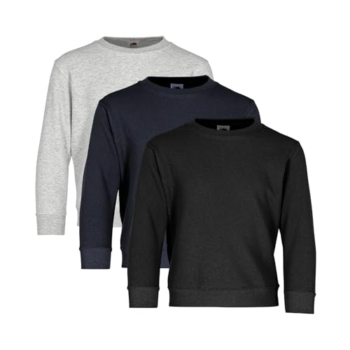 Fruit of the Loom 3er Pack Kids´ Classic Set-In Sweat Kinder Sweatshirt, Black + Deep Navy + Heather Grey, 164 von Fruit of the Loom