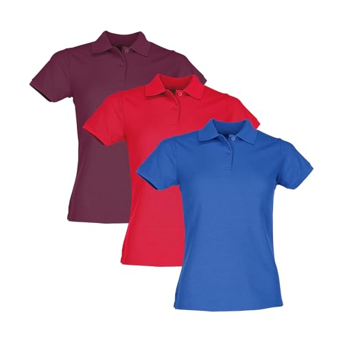 Fruit of the Loom 3er Pack Ladies´ 65/35 Polo Damen Poloshirt, Burgundy + Red + Royal, XL von Fruit of the Loom