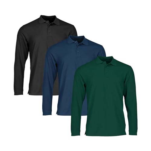 Fruit of the Loom 3er Pack Premium Long Sleeve Polo Herren Langarm Poloshirt, Black + Navy + Forest Green, XXL von Fruit of the Loom