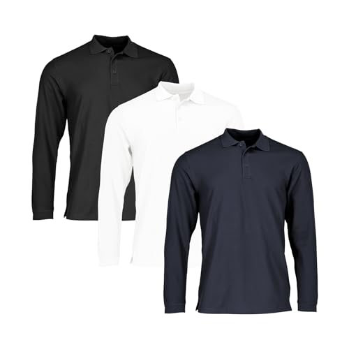 Fruit of the Loom 3er Pack Premium Long Sleeve Polo Herren Langarm Poloshirt, Black + White + Deep Navy, L von Fruit of the Loom