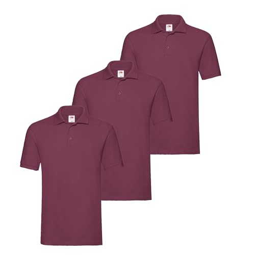 Fruit of the Loom 3er Premium Herren Polo-Shirt M L XL 2XL 3XL auch Farbsets (3erBurgund + 1 HL Kauf Notizblock, M) von Fruit of the Loom