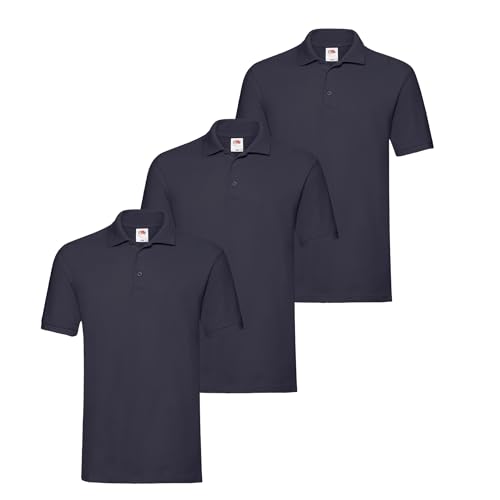 Fruit of the Loom 3er Premium Herren Polo-Shirt M L XL 2XL 3XL auch Farbsets (3erDeepNavy + 1 HL Kauf Notizblock, XL) von Fruit of the Loom