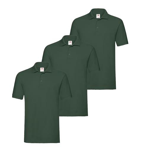 Fruit of the Loom 3er Premium Herren Polo-Shirt M L XL 2XL 3XL auch Farbsets (3erFlaschengrün + 1 HL Kauf Notizblock, M) von Fruit of the Loom