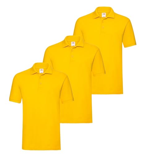 Fruit of the Loom 3er Premium Herren Polo-Shirt M L XL 2XL 3XL auch Farbsets (3erGelb + 1 HL Kauf Notizblock, 3XL) von Fruit of the Loom