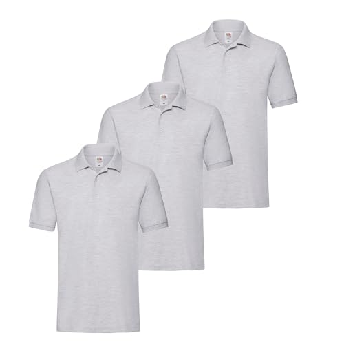 Fruit of the Loom 3er Premium Herren Polo-Shirt M L XL 2XL 3XL auch Farbsets (3erGrau + 1 HL Kauf Notizblock, L) von Fruit of the Loom
