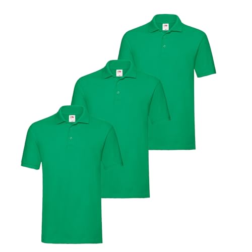 Fruit of the Loom 3er Premium Herren Polo-Shirt M L XL 2XL 3XL auch Farbsets (3erMaigrün + 1 HL Kauf Notizblock, 2XL) von Fruit of the Loom