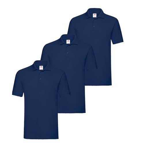 Fruit of the Loom 3er Premium Herren Polo-Shirt M L XL 2XL 3XL auch Farbsets (3erNavy + 1 HL Kauf Notizblock, L) von Fruit of the Loom