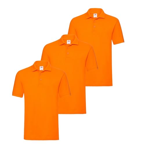 Fruit of the Loom 3er Premium Herren Polo-Shirt M L XL 2XL 3XL auch Farbsets (3erOrange + 1 HL Kauf Notizblock, L) von Fruit of the Loom