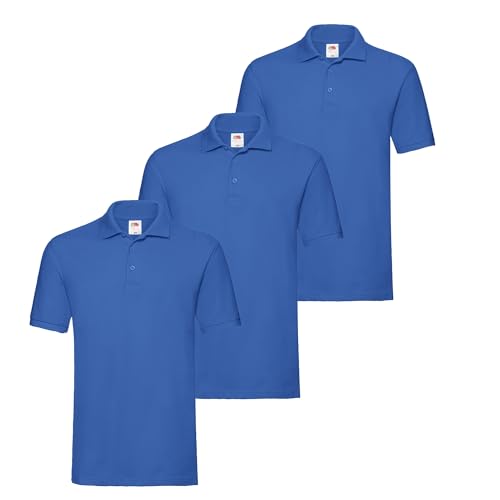 Fruit of the Loom 3er Premium Herren Polo-Shirt M L XL 2XL 3XL auch Farbsets (3erRoyal + 1 HL Kauf Notizblock, M) von Fruit of the Loom