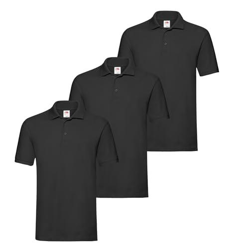 Fruit of the Loom 3er Premium Herren Polo-Shirt M L XL 2XL 3XL auch Farbsets (3erSchwarz + 1 HL Kauf Notizblock, XL) von Fruit of the Loom