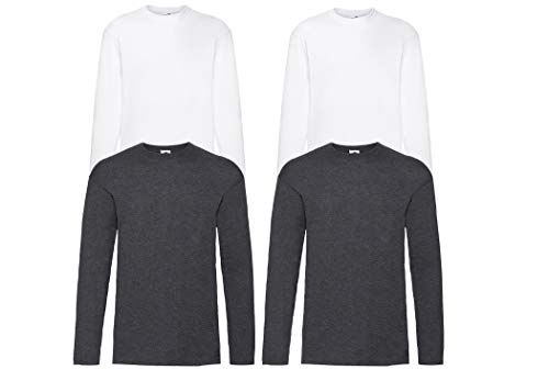 Fruit of the Loom 4 T Shirt Longsleeve M L XL XXL Langarm Verschiedene Farbsets auswählbar (3XL, 2Weiss2DarkHeather) von Fruit of the Loom