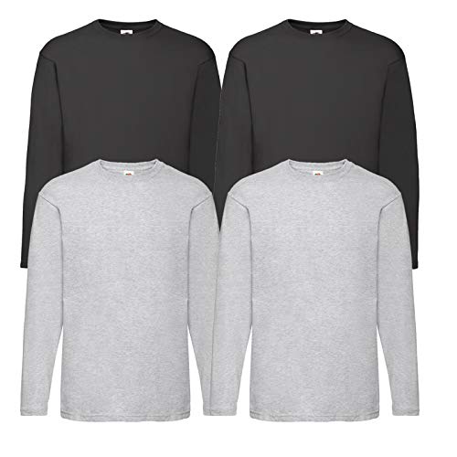 Fruit of the Loom 4 T Shirt Longsleeve M L XL XXL Langarm Verschiedene Farbsets auswählbar (4XL, 2Grau2Schwarz) von Fruit of the Loom