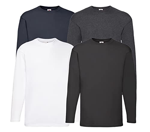 Fruit of the Loom 4 T Shirt Longsleeve M L XL XXL Langarm Verschiedene Farbsets auswählbar (L, 1Weiss1Schwarz1Navy1D.Heather) von Fruit of the Loom