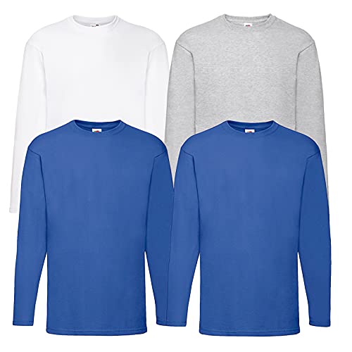 Fruit of the Loom 4 T Shirt Longsleeve M L XL XXL Langarm Verschiedene Farbsets auswählbar (L, 2Royal 1Grau 1Weiss) von Fruit of the Loom