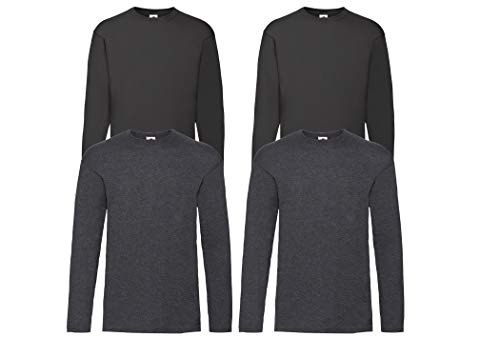 Fruit of the Loom 4 T Shirt Longsleeve M L XL XXL Langarm Verschiedene Farbsets auswählbar (L, 2Schwarz2DarkHeather + 1 HL Kauf Notizblock) von Fruit of the Loom