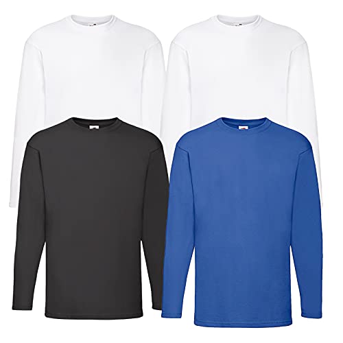 Fruit of the Loom 4 T Shirt Longsleeve M L XL XXL Langarm Verschiedene Farbsets auswählbar (L, 2Weiss 1Royal 1Schwarz) von Fruit of the Loom