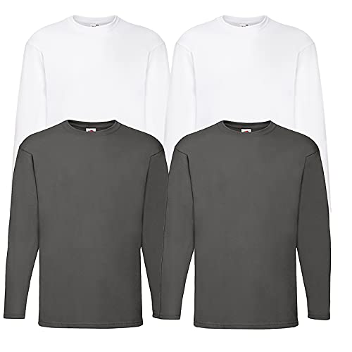 Fruit of the Loom 4 T Shirt Longsleeve M L XL XXL Langarm Verschiedene Farbsets auswählbar (L, 2Weiss2Graphit) von Fruit of the Loom