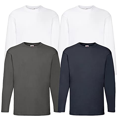 Fruit of the Loom 4 T Shirt Longsleeve M L XL XXL Langarm Verschiedene Farbsets auswählbar (M, 2Weiss 1Graphit 1Navy) von Fruit of the Loom