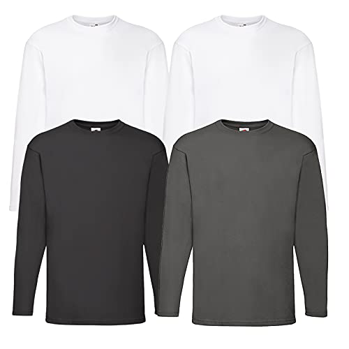 Fruit of the Loom 4 T Shirt Longsleeve M L XL XXL Langarm Verschiedene Farbsets auswählbar (M, 2Weiss 1Schwarz 1Graphit) von Fruit of the Loom