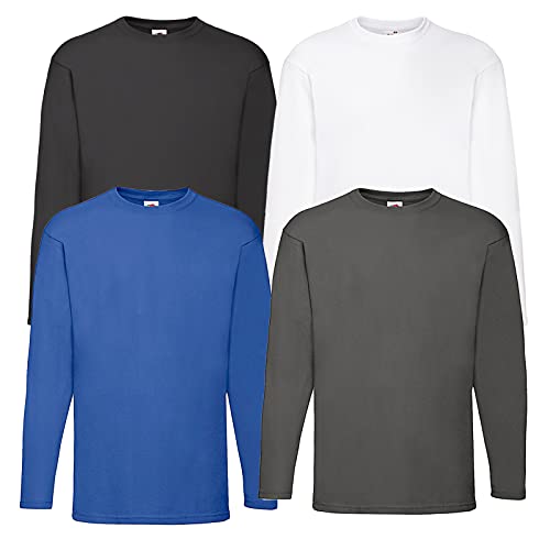 Fruit of the Loom 4 T Shirt Longsleeve M L XL XXL Langarm Verschiedene Farbsets auswählbar (XXL, 1Royal 1Weiss 1 Schwarz 1Graphit) von Fruit of the Loom