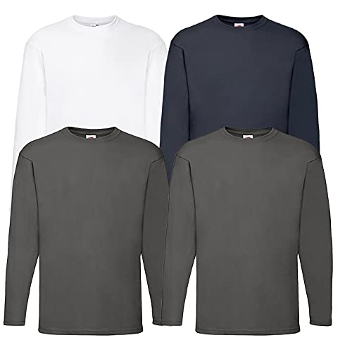 Fruit of the Loom 4 T Shirt Longsleeve M L XL XXL Langarm Verschiedene Farbsets auswählbar (XXL, 2Graphit 1Navy 1Weiss) von Fruit of the Loom