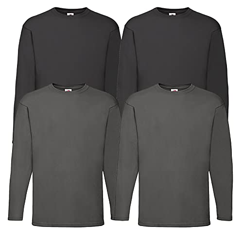 Fruit of the Loom 4 T Shirt Longsleeve M L XL XXL Langarm Verschiedene Farbsets auswählbar (XXL, 2Graphit 2Schwarz) von Fruit of the Loom