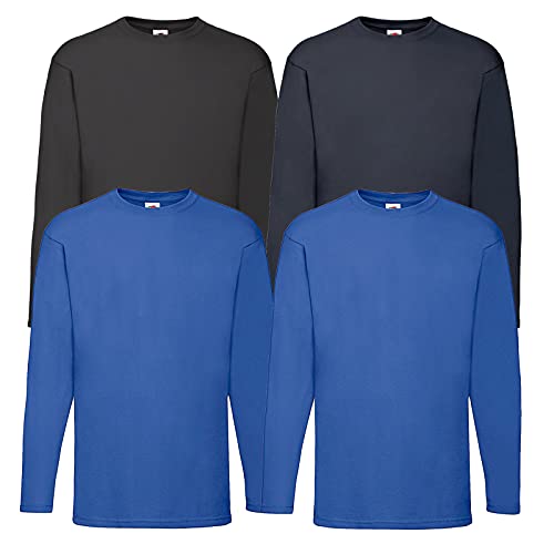 Fruit of the Loom 4 T Shirt Longsleeve M L XL XXL Langarm Verschiedene Farbsets auswählbar (XXL, 2Royal 1Schwarz 1Navy) von Fruit of the Loom