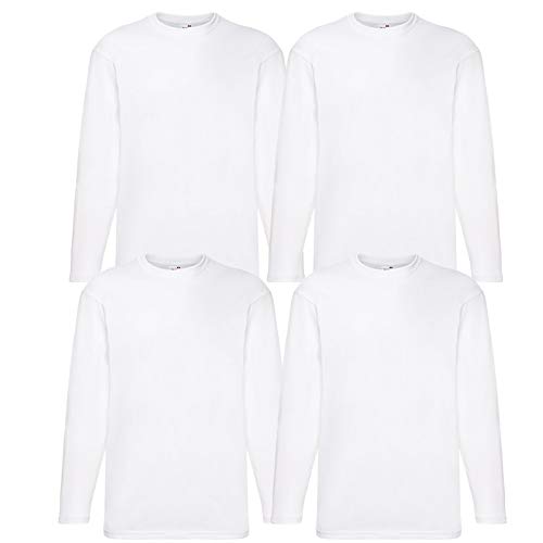 Fruit of the Loom 4 T Shirt Longsleeve M L XL XXL Langarm Verschiedene Farbsets auswählbar (XXL, Weiss + 1 HL Kauf Notizblock) von Fruit of the Loom