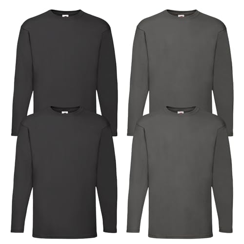 Fruit of the Loom 4er Herren Longsleeve Baumwolle Tshirt Langarm Shirt Sets Verschiedene Farbsets M L XL 2XL 3XL 4XL 5XL & HLKauf-Block (3XL, 2X Schwarz, 2X Graphit & 1x HLKauf-Block) von Fruit of the Loom