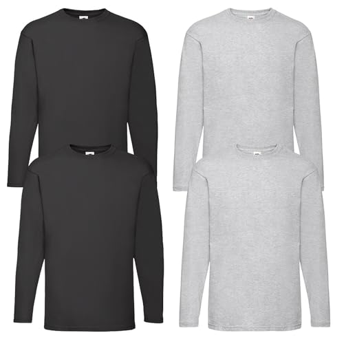 Fruit of the Loom 4er Herren Longsleeve Baumwolle Tshirt Langarm Shirt Sets Verschiedene Farbsets M L XL 2XL 3XL 4XL 5XL & HLKauf-Block (4XL, 2X Schwarz, 2X Grau & 1x HLKauf-Block) von Fruit of the Loom