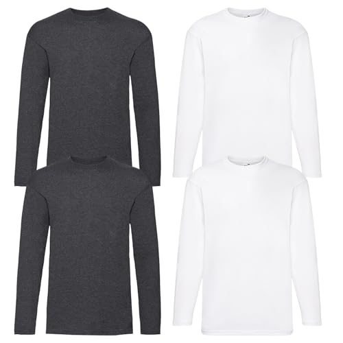 Fruit of the Loom 4er Herren Longsleeve Baumwolle Tshirt Langarm Shirt Sets Verschiedene Farbsets M L XL 2XL 3XL 4XL 5XL & HLKauf-Block (L, 2X Dark Heather, 2X Weiss & 1x HLKauf-Block) von Fruit of the Loom