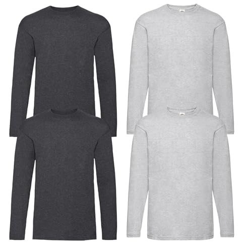 Fruit of the Loom 4er Herren Longsleeve Baumwolle Tshirt Langarm Shirt Sets Verschiedene Farbsets M L XL 2XL 3XL 4XL 5XL & HLKauf-Block (M, 2X Dark Heather, 2X Grau & 1x HLKauf-Block) von Fruit of the Loom