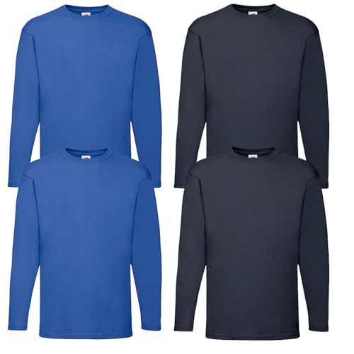 Fruit of the Loom 4er Herren Longsleeve Baumwolle Tshirt Langarm Shirt Sets Verschiedene Farbsets M L XL 2XL 3XL 4XL 5XL & HLKauf-Block (M, 2X Royal, 2X Deep Navy & 1x HLKauf-Block) von Fruit of the Loom