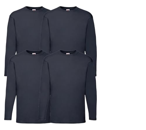 Fruit of the Loom 4er Herren Longsleeve Baumwolle Tshirt Langarm Shirt Sets Verschiedene Farbsets M L XL 2XL 3XL 4XL 5XL & HLKauf-Block (M, 4X Deep Navy & 1x HLKauf-Block) von Fruit of the Loom