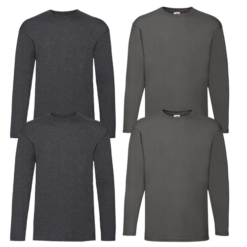 Fruit of the Loom 4er Herren Longsleeve Baumwolle Tshirt Langarm Shirt Sets Verschiedene Farbsets M L XL 2XL 3XL 4XL 5XL & HLKauf-Block (XXL, 2X Dark Heather, 2X Graphit & 1x HLKauf-Block) von Fruit of the Loom