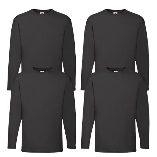 Fruit of the Loom 4er Herren Longsleeve Baumwolle Tshirt Langarm Shirt Sets Verschiedene Farbsets M L XL 2XL 3XL 4XL 5XL & HLKauf-Block (XXL, 4X Schwarz & 1x HLKauf-Block) von Fruit of the Loom