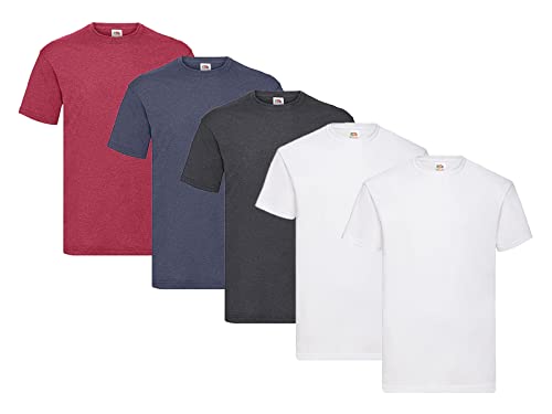 Fruit of the Loom 5-Pack Valueweight T-Shirt, 2X Weiss + 1x Dark Heather + 1x Vintage Red + 1x Vintage Navy + 1 HL Kauf Notizblock, Größe M Fruit of the Loom 5-Pack Valueweight T-Shirt, 2X Weiss + 1x Dark Heather + 1x Vintage Red + 1x Vintage Navy + 1 HL Kauf Notizblock, Größe M von Fruit of the Loom