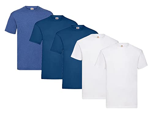 Fruit of the Loom 5-Pack Valueweight T-Shirt, 2X Weiss + 2X Navy + 1x Retro Royal + 1 HL Kauf Notizblock, Größe XXL von Fruit of the Loom