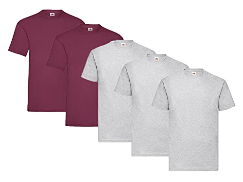 Fruit of the Loom 5-Pack Valueweight T-Shirt, 3X Grau + 2X Burgund + 1 HL Kauf Notizblock, Größe M von Fruit of the Loom