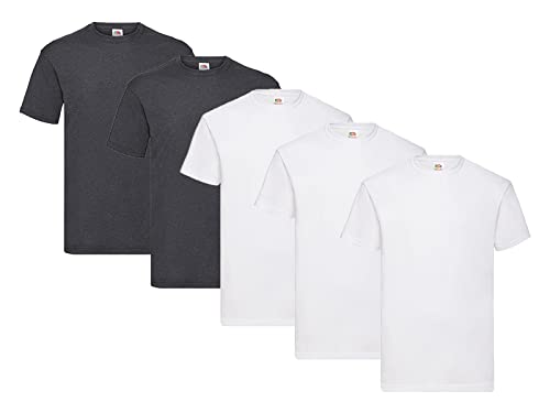Fruit of the Loom 5-Pack Valueweight T-Shirt, 3X Weiss + 2X Dark Heather + 1 HL Kauf Notizblock, Größe XXL von Fruit of the Loom