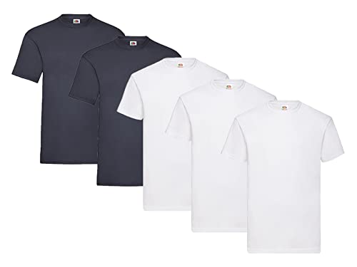 Fruit of the Loom 5-Pack Valueweight T-Shirt, 3X Weiss + 2X Deep Navy + 1 HL Kauf Notizblock, Größe M von Fruit of the Loom