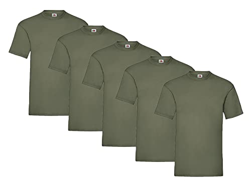 Fruit of the Loom 5-Pack Valueweight T-Shirt, 5X Olive + 1 HL Kauf Notizblock, Größe M von Fruit of the Loom