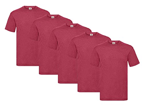 Fruit of the Loom 5-Pack Valueweight T-Shirt, 5X Vintage Red + 1 HL Kauf Notizblock, Größe XL von Fruit of the Loom
